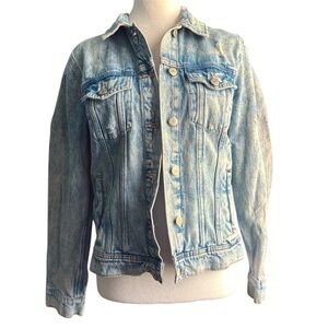 Old Navy Acid Wash Distressed Denim Jean Jacket Blue Women’s Size Medium